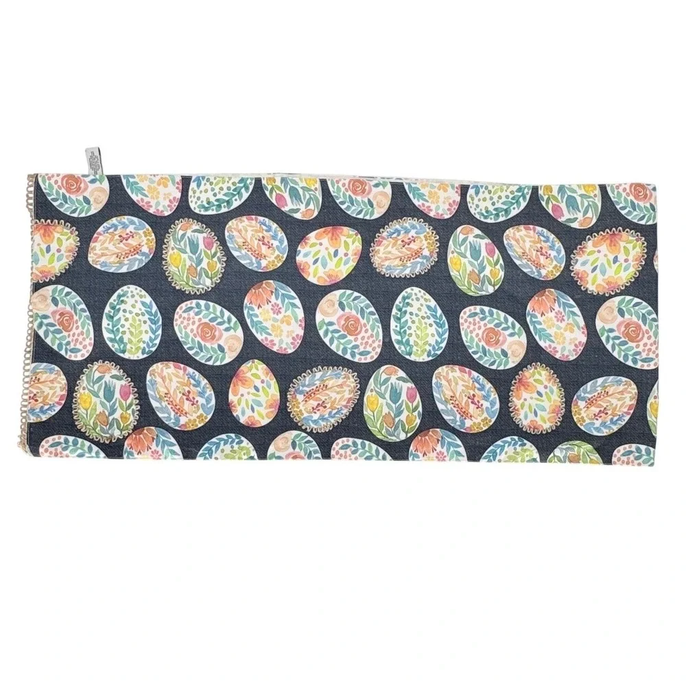 Tabitha‎ Webb Easter Table Runner Watercolor Floral Navy Blue Textured Fabric